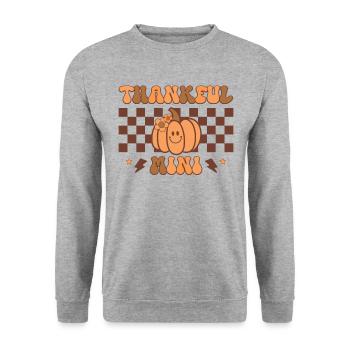 Thankful Small Funny Retro Thanksgiving Thankful - Unisex Sweatshirt - salt & pepper - Front - Alina (178cm) & Michal (187cm)