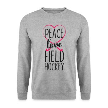 Field Hockey Heart Peace Love - Unisex Sweatshirt - salt & pepper - Front - Alina (178cm) & Michal (187cm)