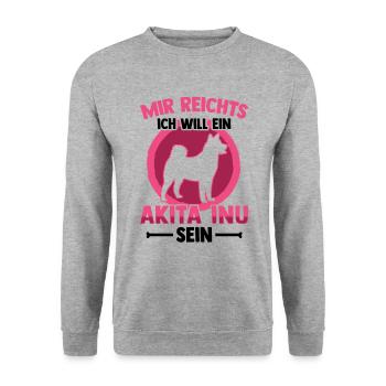 Will ein Akita Inu sein Shiba Inu - Unisex Pullover - Weißgrau meliert - Vorne - Alina (178cm) & Michal (187cm)