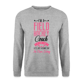 Field Hockey Coach I'm A Field - Unisex Pullover - Weißgrau meliert - Vorne - Alina (178cm) & Michal (187cm)