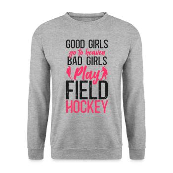 Les bonnes filles de hockey sur gazon vont à - Sweat-shirt Unisexe - gris chiné - Devant - Alina (178cm) & Michal (187cm)