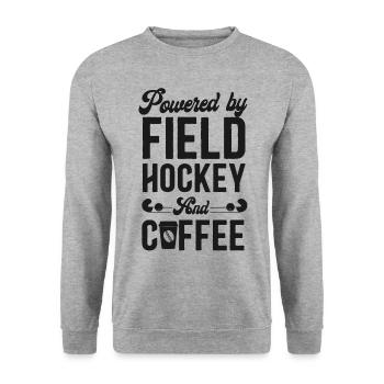 Field Hockey Coffee Powered By - Unisex Pullover - Weißgrau meliert - Vorne - Alina (178cm) & Michal (187cm)