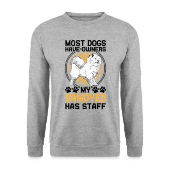 Samoyed has staff Samoyed Spitz - Unisex Sweatshirt - salt & pepper - Front - Alina (178cm) & Michal (187cm)