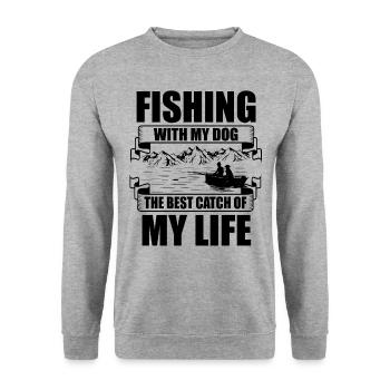 Angeln Hundebesitzer Hundeliebhaber Perfect Fishing Funn - Unisex Pullover - Weißgrau meliert - Vorne - Alina (178cm) & Michal (187cm)