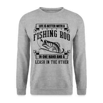 Angelhundebesitzer Hundeliebhaber Perfect Fishing Funn - Unisex Pullover - Weißgrau meliert - Vorne - Alina (178cm) & Michal (187cm)