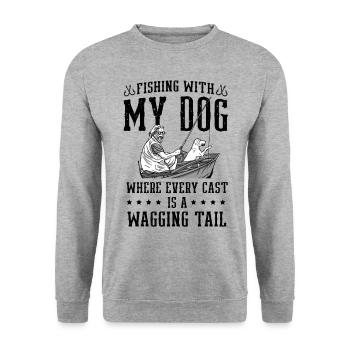 Angeln Hundebesitzer Hundeliebhaber Perfect Fishing Funn - Unisex Pullover - Weißgrau meliert - Vorne - Alina (178cm) & Michal (187cm)