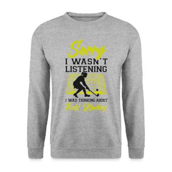 Field Hockey Sorry I Wasn't - Unisex Pullover - Weißgrau meliert - Vorne - Alina (178cm) & Michal (187cm)