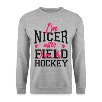 Field Hockey I'm Nicer After Field - Unisex Pullover - Weißgrau meliert - Vorne - Alina (178cm) & Michal (187cm)