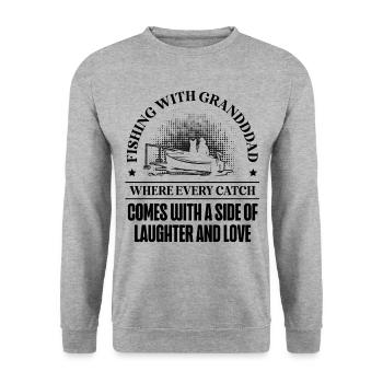 Angeln Großvater Großvater Fischer Enkel Lustig - Unisex Pullover - Weißgrau meliert - Vorne - Alina (178cm) & Michal (187cm)