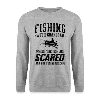 Angeln Großvater Großvater Fischer Enkel Lustig - Unisex Pullover - Weißgrau meliert - Vorne - Alina (178cm) & Michal (187cm)