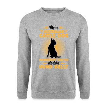 Australian Cattle Dog schnarcht lauter - Unisex Pullover - Weißgrau meliert - Vorne - Alina (178cm) & Michal (187cm)