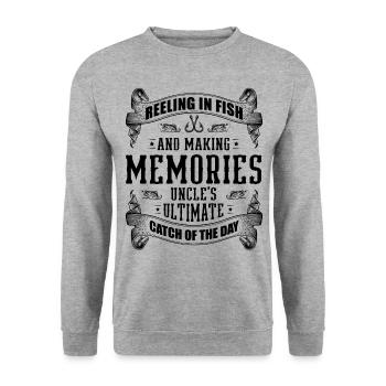 Angeln Onkel Fischer Onkel Lustiger Fisch Perfekt - Unisex Pullover - Weißgrau meliert - Vorne - Alina (178cm) & Michal (187cm)