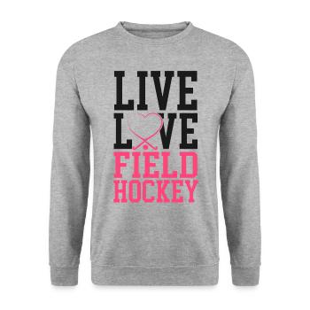 Field Hockey Live Love Field - Sweat-shirt Unisexe - gris chiné - Devant - Alina (178cm) & Michal (187cm)