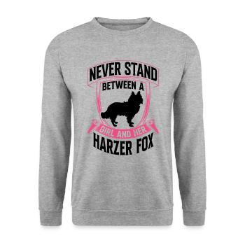 Mädchen und ihr Harzer Fuchs Altdeutscher Hütehund - Unisex Pullover - Weißgrau meliert - Vorne - Alina (178cm) & Michal (187cm)