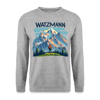 Berg Watzmann Faszination - Bayerischen Alpen - Unisex Pullover - Weißgrau meliert - Vorne - Alina (178cm) & Michal (187cm)