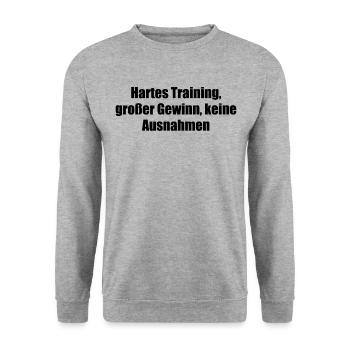 Fitness - Hartes Training, großer Gewinn, keine - Unisex Pullover - Weißgrau meliert - Vorne - Alina (178cm) & Michal (187cm)