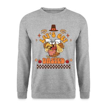 Let's Get Basted Funny Turkey Family Matching Tee - Unisex Sweatshirt - salt & pepper - Front - Alina (178cm) & Michal (187cm)