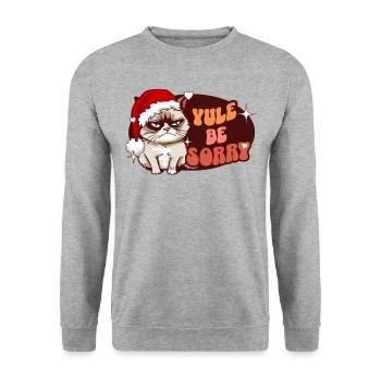 Yule Be Sorry: Angry Cat For Women Funny Christmas - Unisex Pullover - Weißgrau meliert - Vorne - Alina (178cm) & Michal (187cm)