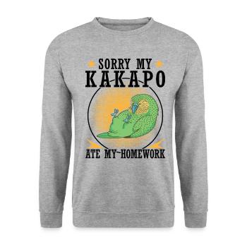 Kakapo has eaten homework parrot - Unisex Sweatshirt - salt & pepper - Front - Alina (178cm) & Michal (187cm)