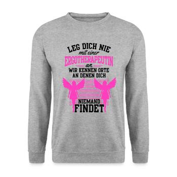 Leg dich nicht mit einer Ergotherapeutin an - Unisex Pullover - Weißgrau meliert - Vorne - Alina (178cm) & Michal (187cm)