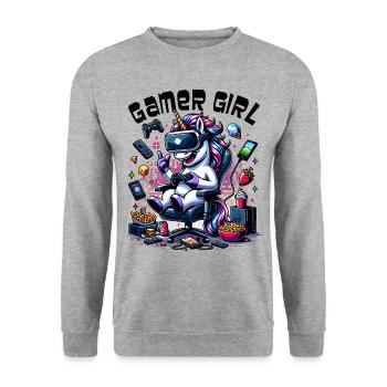 Gamer Girl Gaming & Gamer Femmes & Filles - Sweat-shirt Unisexe - gris chiné - Devant - Alina (178cm) & Michal (187cm)