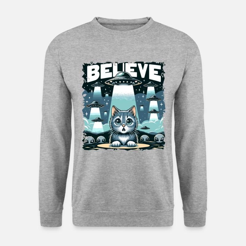 Lustiges Außerirdischer Alien Believe - Unisex Pullover - Weißgrau meliert