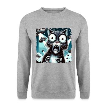 Lustiges Außerirdischer Alien Believe - Unisex Pullover - Weißgrau meliert - Vorne - Alina (178cm) & Michal (187cm)