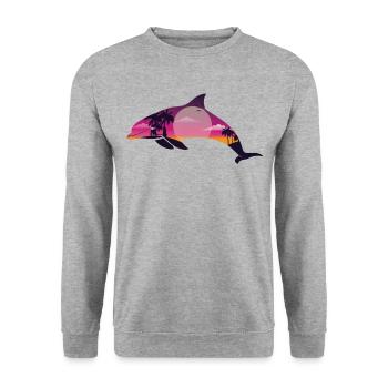 Dolphin Palm Tree Sunset - Unisex Pullover - Weißgrau meliert - Vorne - Alina (178cm) & Michal (187cm)