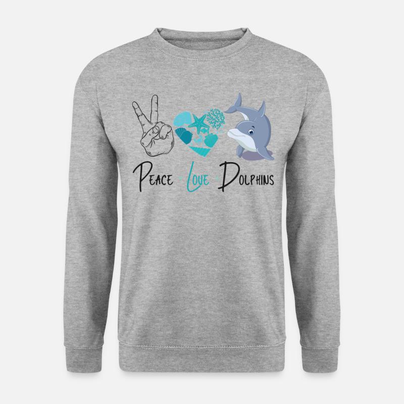 Dolphin Peace Love Dolphin - Unisex Pullover - Weißgrau meliert