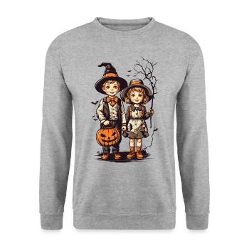Vintage Halloween Kids Trick or Treat Fest - Unisex Sweatshirt - salt & pepper - Front - Alina (178cm) & Michal (187cm)