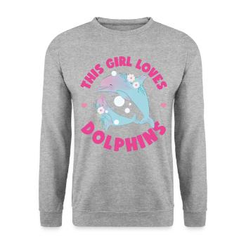 Dolphin This Girl Loves Dolphins - Unisex Pullover - Weißgrau meliert - Vorne - Alina (178cm) & Michal (187cm)