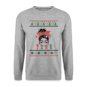 Merry Teacher Retro Groovy Christmas Xmas Women - Unisex Sweatshirt - salt & pepper - Front - Alina (178cm) & Michal (187cm)
