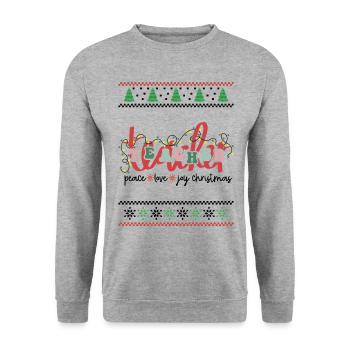 Peace Love Joy Christmas Teacher Retro Groovy - Unisex Pullover - Weißgrau meliert - Vorne - Alina (178cm) & Michal (187cm)