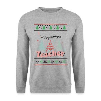 Very Merry Teacher Retro Groovy Christmas Xmas - Unisex Pullover - Weißgrau meliert - Vorne - Alina (178cm) & Michal (187cm)