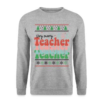 Very Merry Teacher Retro Groovy Christmas Xmas - Unisex Pullover - Weißgrau meliert - Vorne - Alina (178cm) & Michal (187cm)