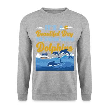 Dolphin It's A Beautiful Day To - Unisex Pullover - Weißgrau meliert - Vorne - Alina (178cm) & Michal (187cm)