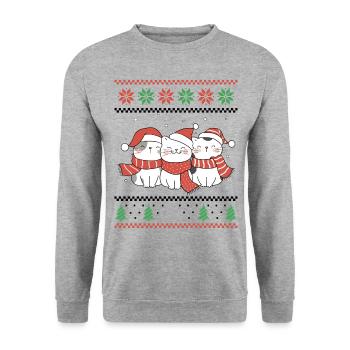 Miaou Noël - Père Noël Retro Ugly Noël - Sweat-shirt Unisexe - gris chiné - Devant - Alina (178cm) & Michal (187cm)