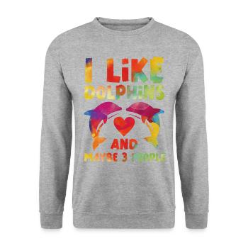 Aquarelle de dauphin j’aime les dauphins - Sweat-shirt Unisexe - gris chiné - Devant - Alina (178cm) & Michal (187cm)
