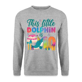 Dolphin 10th Birthday Watercolor - Unisex Pullover - Weißgrau meliert - Vorne - Alina (178cm) & Michal (187cm)