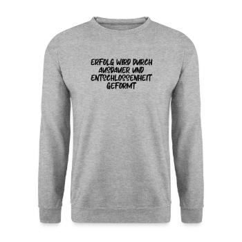 Fitness - Erfolg wird durch Ausdauer und - Unisex Pullover - Weißgrau meliert - Vorne - Alina (178cm) & Michal (187cm)