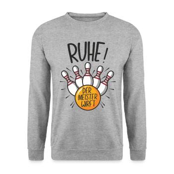 Ruhe! Der Meister wirft! lustiges Bowling T-Shirt - Unisex Pullover - Weißgrau meliert - Vorne - Alina (178cm) & Michal (187cm)
