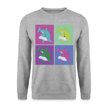 Dauphin rétro des années 80 des années 90 Vintage - Sweat-shirt Unisexe - gris chiné - Devant - Alina (178cm) & Michal (187cm)