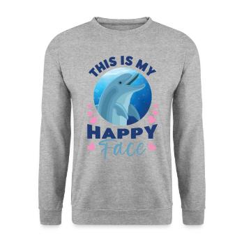 Dolphin This Is My Happy Face - Unisex Pullover - Weißgrau meliert - Vorne - Alina (178cm) & Michal (187cm)