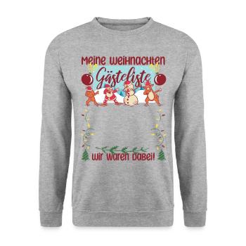 Weihnachten Gästeliste Unterschreiben Party Liste - Unisex Pullover - Weißgrau meliert - Vorne - Alina (178cm) & Michal (187cm)