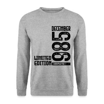 Cadeau Anniversaire Décembre 1985. Decembre 1985. - Sweat-shirt Unisexe - gris chiné - Devant - Alina (178cm) & Michal (187cm)