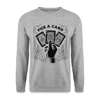 Choisissez une carte - cadeau magique pour les magiciens - Sweat-shirt Unisexe - gris chiné - Devant - Alina (178cm) & Michal (187cm)