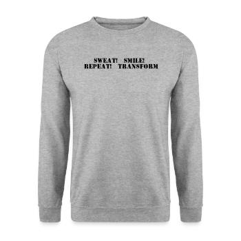 Fitness - Sweat, smile, repeat, transform - Unisex Pullover - Weißgrau meliert - Vorne - Alina (178cm) & Michal (187cm)