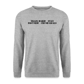 Fitness - Train hard, stay focused, crush goals - Unisex Pullover - Weißgrau meliert - Vorne - Alina (178cm) & Michal (187cm)