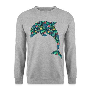 Dolphin Tropical Flower Floral - Unisex Sweatshirt - salt & pepper - Front - Alina (178cm) & Michal (187cm)