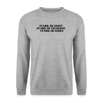 Fitness - Stark im Geist, stark im Training, - Unisex Pullover - Weißgrau meliert - Vorne - Alina (178cm) & Michal (187cm)